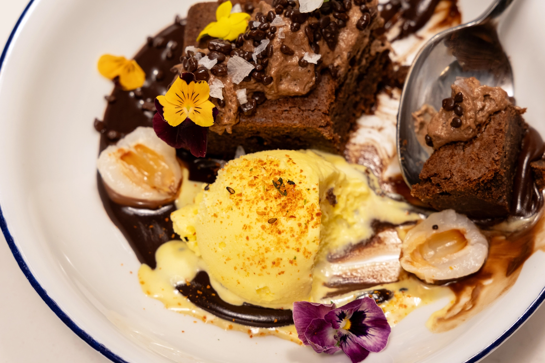Homemade Brownie with Artisanal Ice Cream Santa Catalina Restaurant Palma de Mallorca